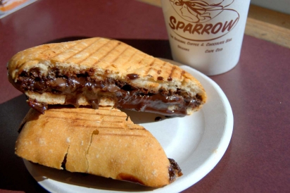 Grilled chocolate sandwich at Hot Chocolate Sparrow in Orleans, MA